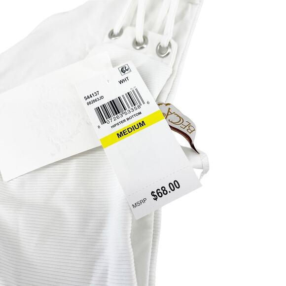 Becca Ribbed Daniella Corset Side Hipster Bikini Bottom Size Medium White NWT - Picture 6 of 7